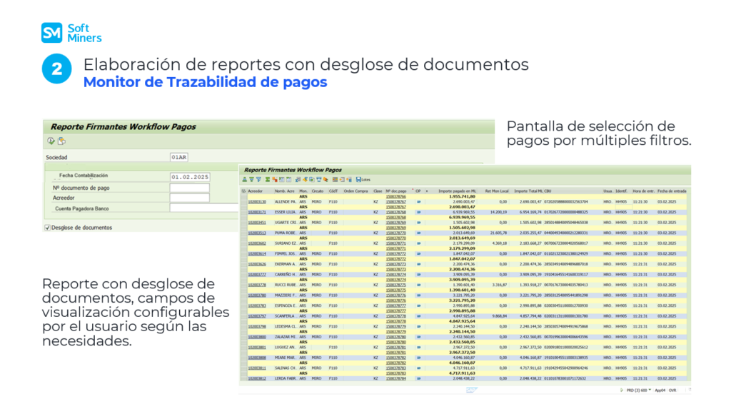 Elaboración de reportes con desglose de documentos