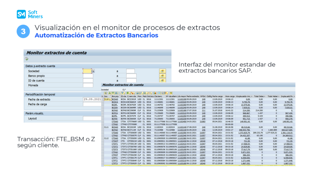Visualización en el monitor de procesos de extractos