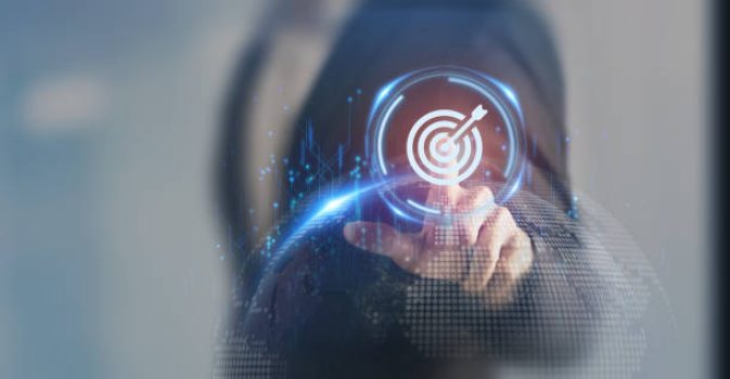 okr_img Business goals concept. Strategy and goals achievement. Goals, target icon on smart background. Business planning, common goals, business vision, planning and strategies.
